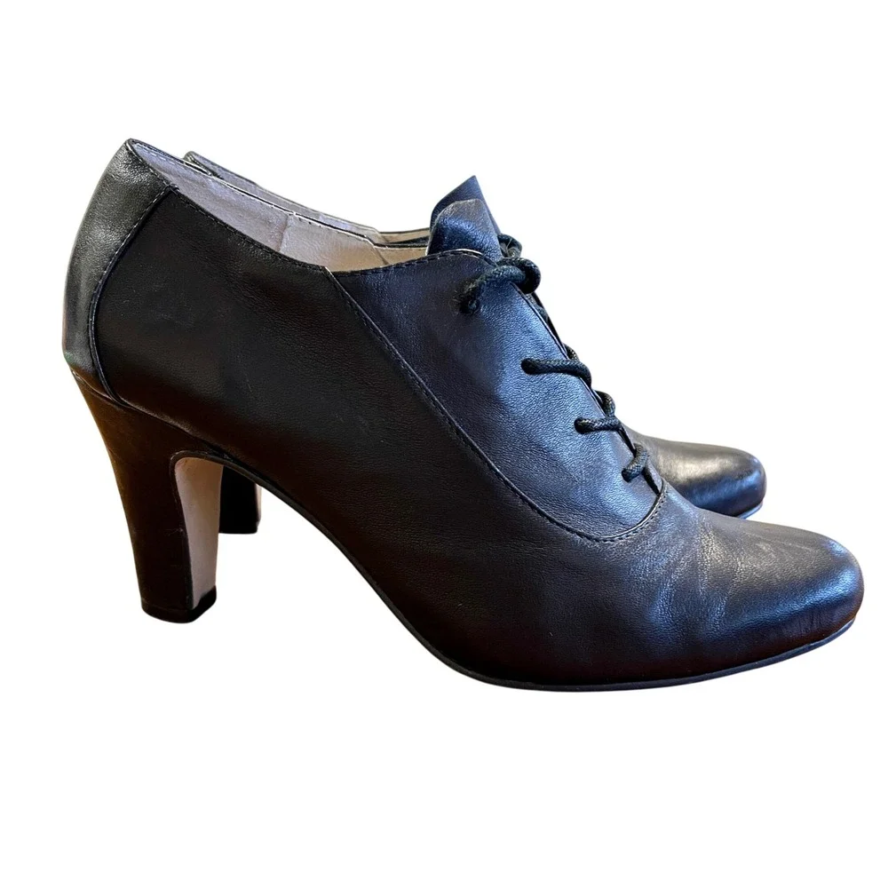 J Jill Black Leather Lace Up Shoes 8 Heels Oxford Whimsygoth Witchy Academia Y2k